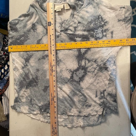 Cynthia Rowley Linen Hoodie Top Blue Tie Dye Roll Tab Sleeves Womens Sz Large - Picture 5 of 8